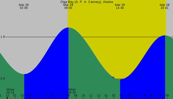 Tide graph for Olga Bay (A. P. A. Cannery), Alaska