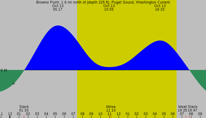 Tide graph for Browns Point, 1.6 mi north of (depth 225 ft), Puget Sound, Washington Current