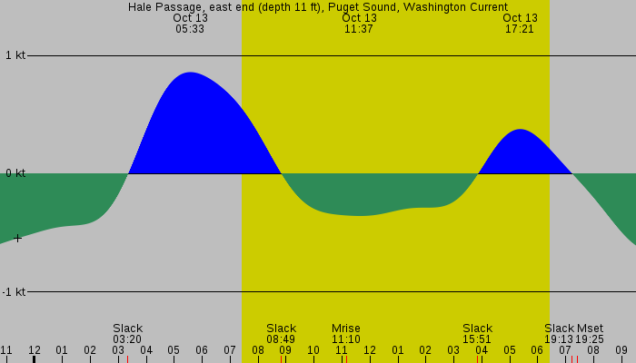 Tide graph for Hale Passage, east end (depth 11 ft), Puget Sound, Washington Current