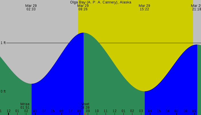 Tide graph for Olga Bay (A. P. A. Cannery), Alaska