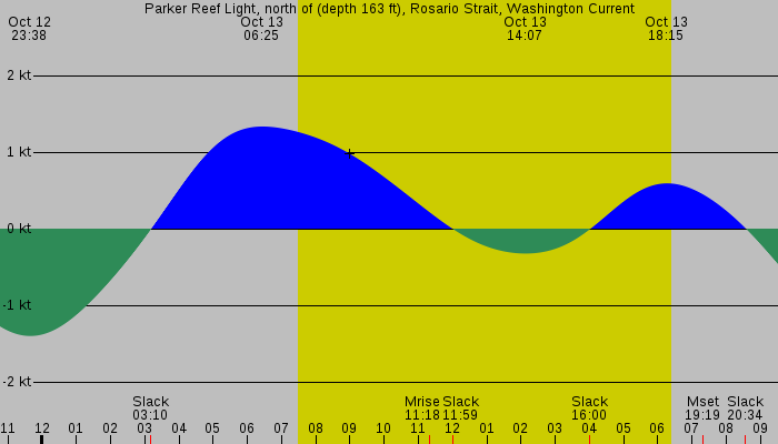 Tide graph for Parker Reef Light, north of (depth 163 ft), Rosario Strait, Washington Current