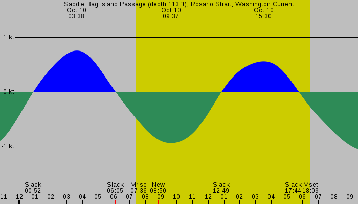 Tide graph for Saddle Bag Island Passage (depth 113 ft), Rosario Strait, Washington Current