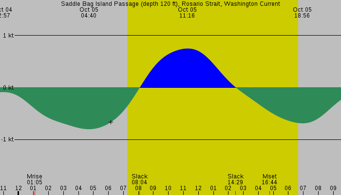 Tide graph for Saddle Bag Island Passage (depth 120 ft), Rosario Strait, Washington Current
