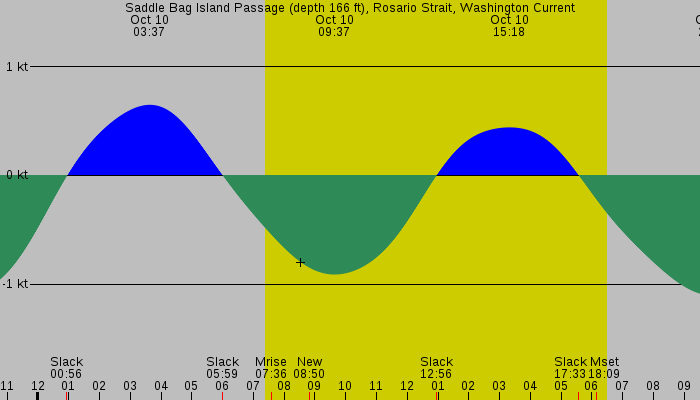 Tide graph for Saddle Bag Island Passage (depth 166 ft), Rosario Strait, Washington Current