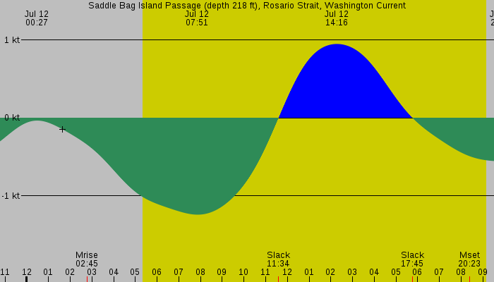 Tide graph for Saddle Bag Island Passage (depth 218 ft), Rosario Strait, Washington Current