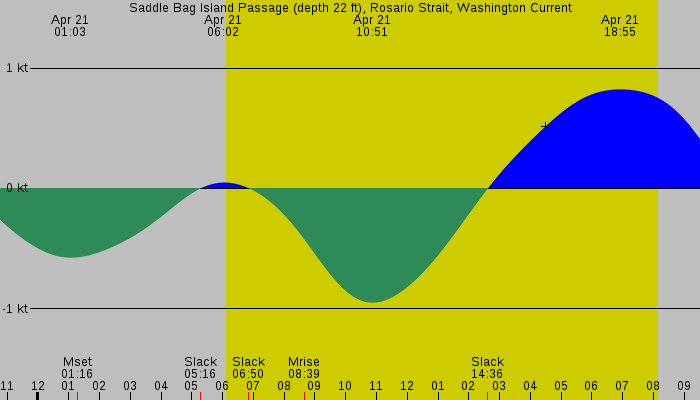 Tide graph for Saddle Bag Island Passage (depth 22 ft), Rosario Strait, Washington Current