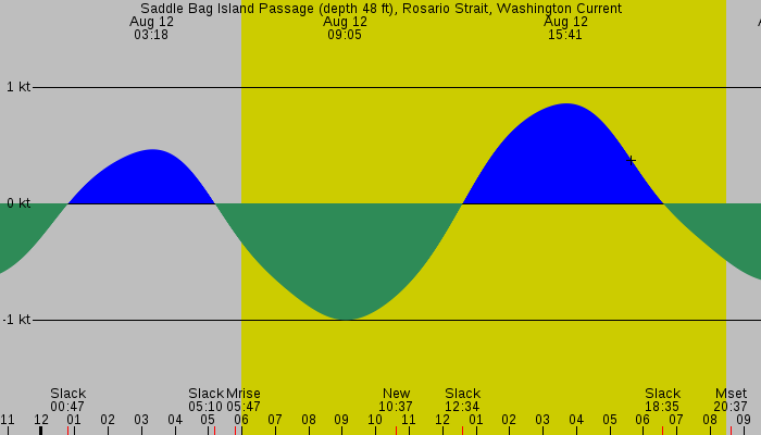 Tide graph for Saddle Bag Island Passage (depth 48 ft), Rosario Strait, Washington Current