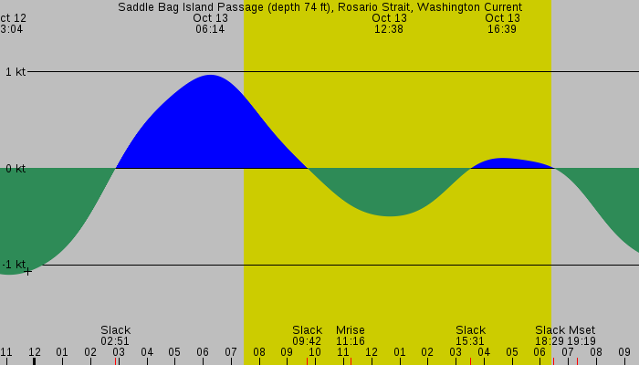 Tide graph for Saddle Bag Island Passage (depth 74 ft), Rosario Strait, Washington Current