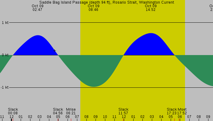 Tide graph for Saddle Bag Island Passage (depth 94 ft), Rosario Strait, Washington Current