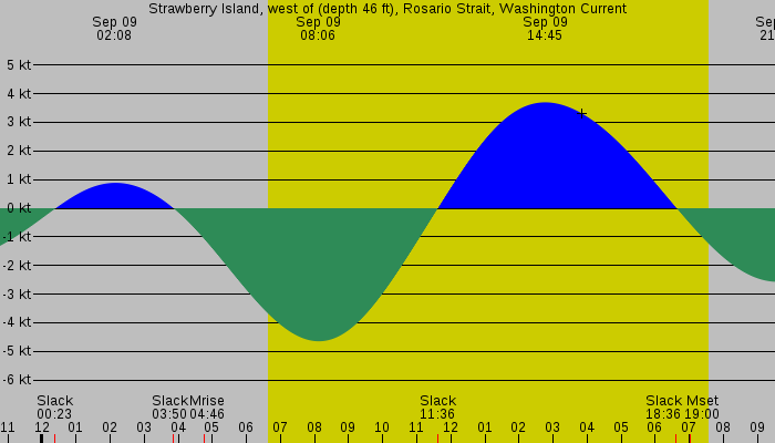 Tide graph for Strawberry Island, west of (depth 46 ft), Rosario Strait, Washington Current